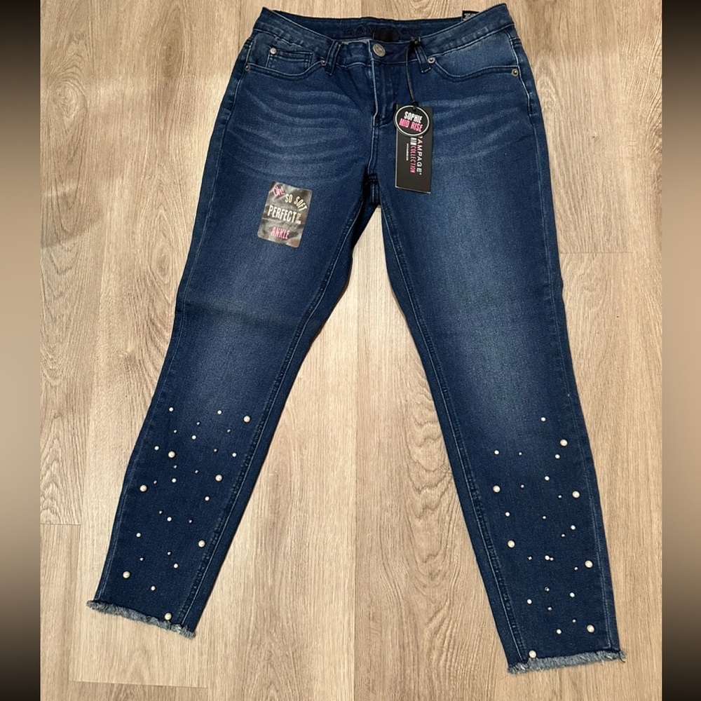 Rampage Navy Skinny Jeans with Pearl Details